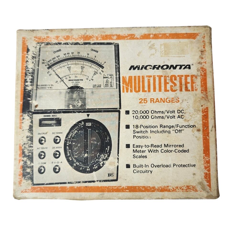 Vintage Micronta Multitester 22-202A 25 Ranges 20K Ohms/Volt DC Complete